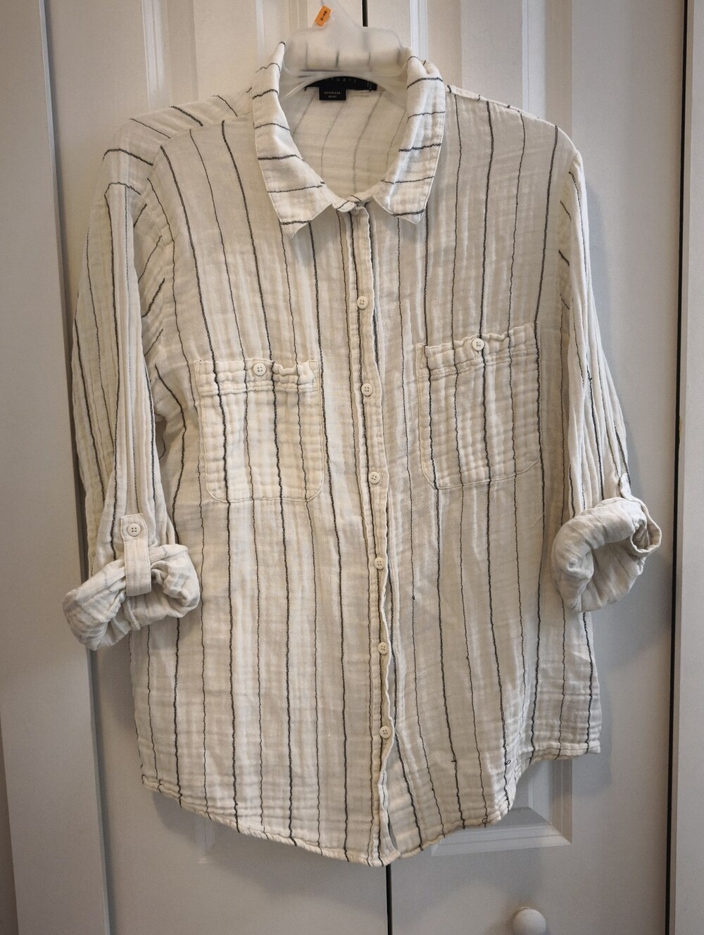 Sanctuary Cream and Black Women's Striped Boyfriend Cotton Shirt